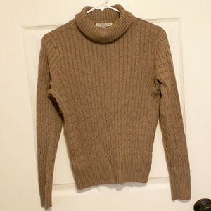 Taupe cable knit turtleneck sweater